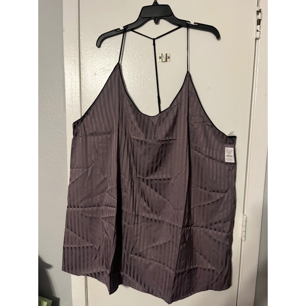 Auden Deep Purple Satin Striped Chemise Nightgown T-Back Plus Size 3X NEW